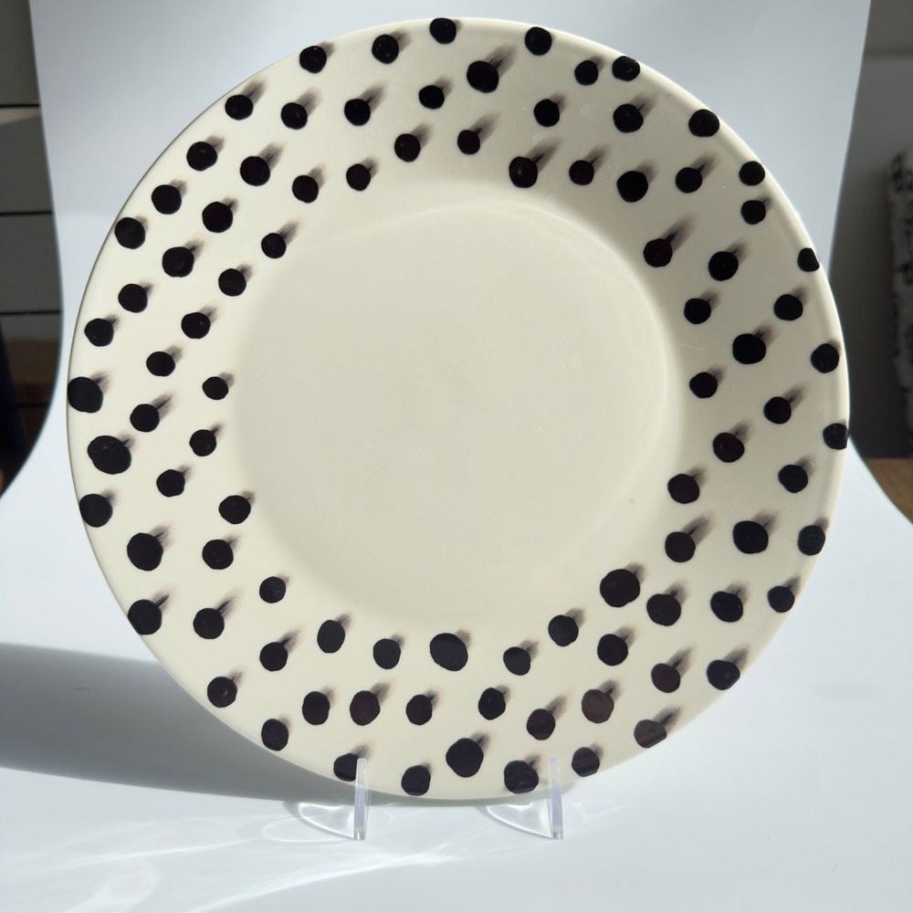 Swid Powell Rady & Mizuno Dots Dinner Plate Ceramic Cream Black 12" Postmodern
